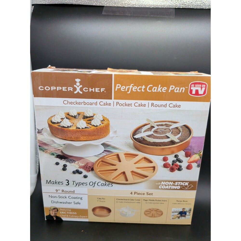 Copper Chef Perfect Cake Pan 9"& Recipe Book, Makes 3 Types Of Cakes/New in Box